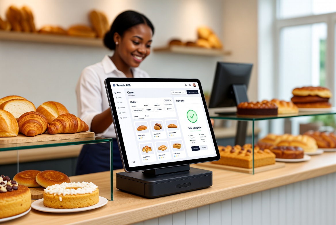 Kendrix POS analytics dashboard in use at a bakery